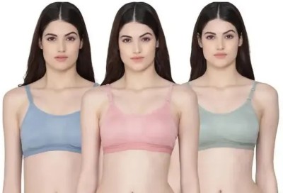 Hamza Exports Pack of 3 Women Full Coverage Non Padded Bra Women Everyday Non Padded Bra(Blue, Green, Pink)