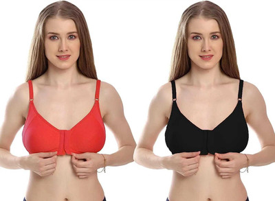 NAKSH ENTERPRISES Front Open Bra With Twin Adjuster Women Full Coverage Non Padded Bra Women Full Coverage Non Padded Bra(Black, Red)