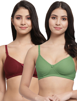 Docare Women T-Shirt Lightly Padded Bra(Green, Maroon)