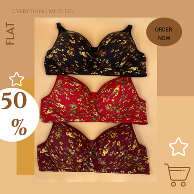 MRSOP Pack of 3 Women Push-up Lightly Padded Bra (Multicolor) Women Full Coverage Lightly Padded Bra(Multicolor)