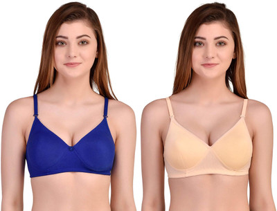CHILEELIFE Seamless Women Everyday Lightly Padded Bra(Blue, Beige)
