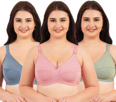 CURVZEX Women Full Coverage Non Padded Bra(Pink, Dark Green, Dark Blue)