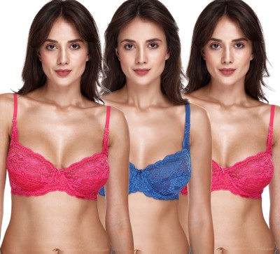 SONA SL004 Women Full Coverage Non Padded Bra(Pink, Blue, Pink)