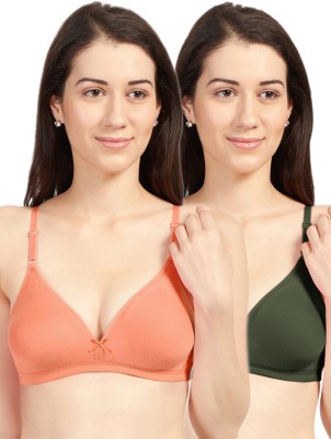 Sonari Women T-Shirt Non Padded Bra(Green, Beige)