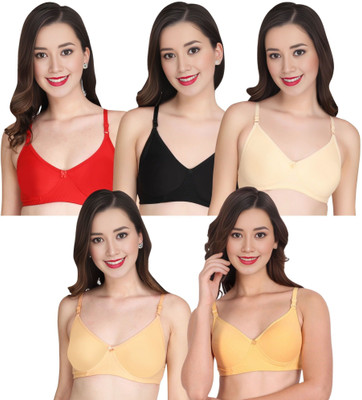 Liigne Women Everyday Non Padded Bra (Pack Of 5) for T-Shirt Saree Dress Sports Garment Women T-Shirt Non Padded Bra(Red)