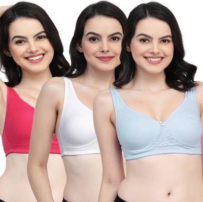 COLLEGE GIRL CG1214 Double Layered Women T-Shirt Non Padded Bra(Light Blue, White, Pink)