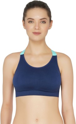 TOMKOT Low impact workout seamless gym yoga Women Stick-on Lightly Padded Bra(Dark Blue)