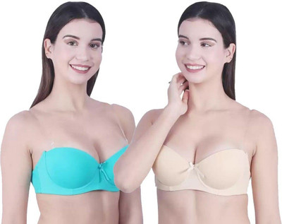 HouseOfCommon Women Balconette Lightly Padded Bra(Beige, Light Green)