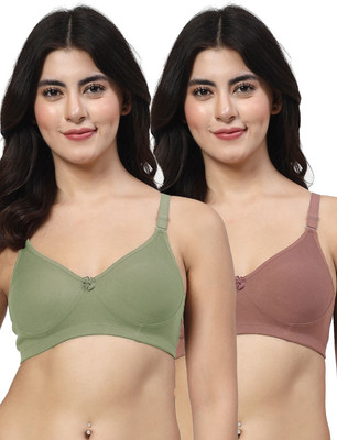 LILY Axela Moulded Double Layered Women Full Coverage Non Padded Bra(Green, Brown)
