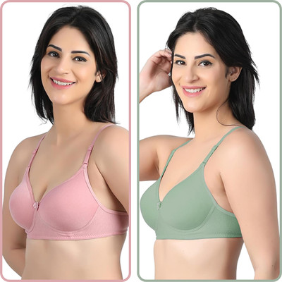 RTK t - shirt bra seamless ultra soft adjustable shoulder straps Women T-Shirt Heavily Padded Bra(Pink, Green)