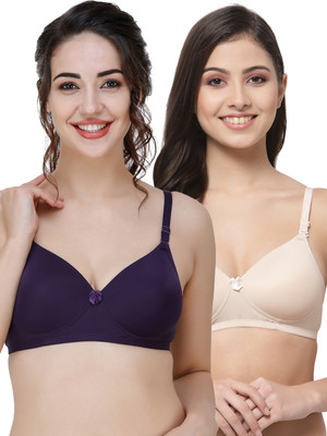 COLLEGE GIRL Hellopad ComboPO2 Women Everyday Lightly Padded Bra(Purple, Beige)
