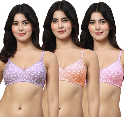 LILY 100PL Women T-Shirt Non Padded Bra(Purple, Orange, Pink)