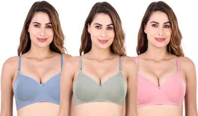 Aayat Enterprises Padded Bra Cotton Bra Women Everyday Lightly Padded Bra(Light Blue, Light Green, Pink)