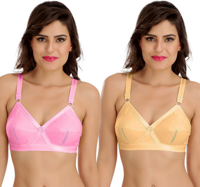 SONA Perfecto Full Coverage Non-Padded Plus Size Cotton Women Minimizer Non Padded Bra(Pink, Beige)