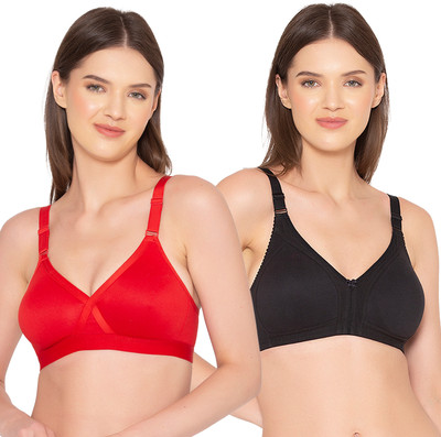 Groversons Paris Beauty Non-padded Combo Bra Women Full Coverage Non Padded Bra(Black, Red)