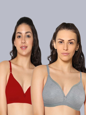 Eden EDEN02REDMGREY Women T-Shirt Non Padded Bra(Red, Grey)