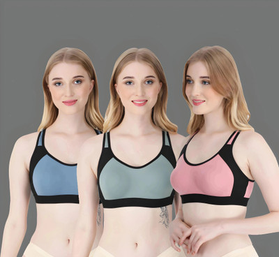 ASHMIRAS Pack of 3 Women Sports Non Padded Bra(Pink, Blue, Green)