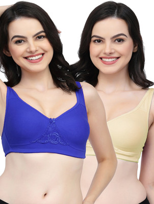 COLLEGE GIRL CG1214 Double Layered Women T-Shirt Non Padded Bra(Dark Blue, Beige)