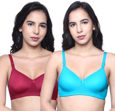 INKURV lily Women T-Shirt Lightly Padded Bra(Maroon, Green)