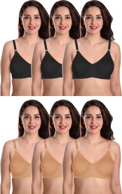 Featherline Pure Cotton Perfect Fitted Womens Everyday Women T-Shirt Non Padded Bra(Multicolor)