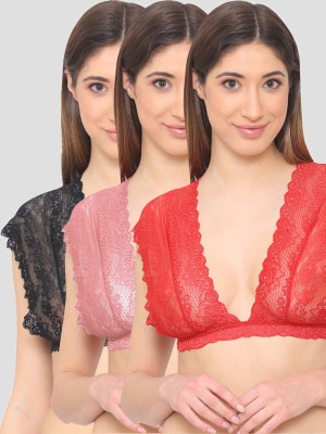 N-gal N-Gal Lace Wide Strap Bridal Bralettes Bra Pack Of 3 Women Bralette Non Padded Bra(Multicolor)