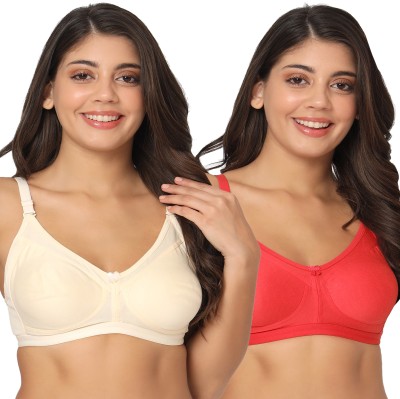 Docare Crystal Double Layered T Shirt Women Minimizer Non Padded Bra(Beige, Red)