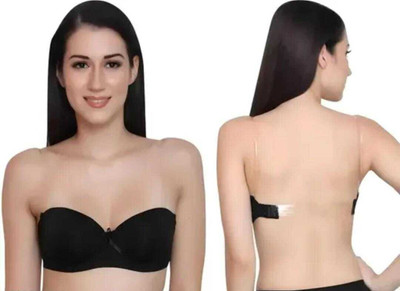 Pink PixiesCreation Transparent Strap Backless Pushup Bra Women Everyday Lightly Padded Bra(Black)