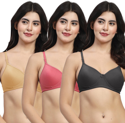 LILY mfruomalg Women T-Shirt Lightly Padded Bra(Black, Maroon, Brown)