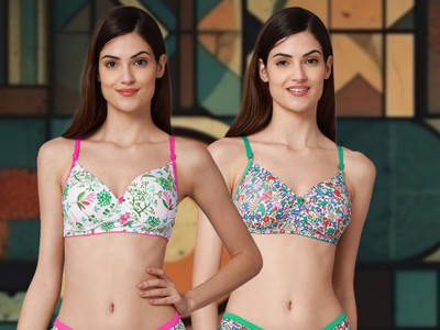 Cup's-In C_Riopd Bra Women Minimizer Lightly Padded Bra(Pink, Green)
