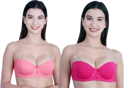 HouseOfCommon Women Balconette Lightly Padded Bra(Orange, Pink)