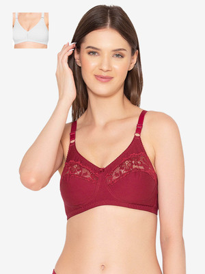 Groversons Paris Beauty Pack of 2 T-Shirt Non-Padded Bra (BR017-WHITE-BR001-MAROON) Women Full Coverage Non Padded Bra(White, Maroon)