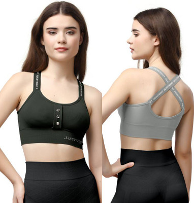 Nakshu Women's Padded Wire free Double Fabric Breathable Net Spacer Bra Women Everyday Lightly Padded Bra(Black, Silver)