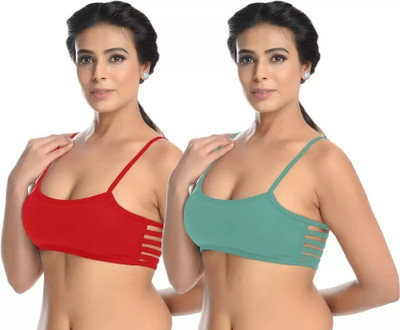 Velvawear Women Bralette Lightly Padded Bra(Red, Green)