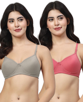 LILY maofcigam Women T-Shirt Heavily Padded Bra(Grey, Maroon)