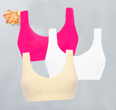 DreamBe Pack of 3 Girls Non Padded full Coverage stretchable sports Bra (Multicolor) Women Sports Non Padded Bra(Multicolor)