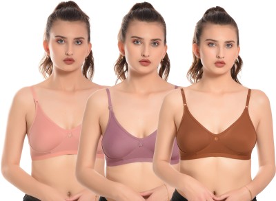 elina Women T-Shirt Non Padded Bra(Gold, Purple, Brown)