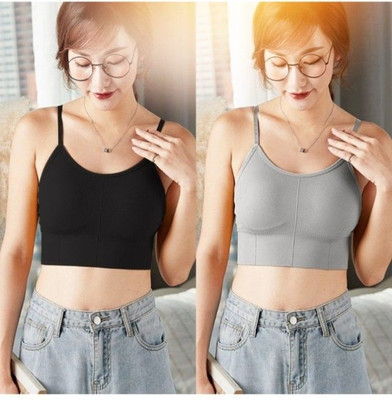 BRANKLY URJA Women Cami Bra Lightly Padded Bra Women Cami Bra Lightly Padded Bra(Black, Grey)