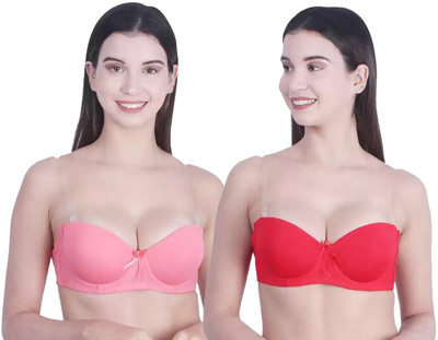 ATTIRE OUTFIT Women Balconette Lightly Padded Bra(Orange, Red)