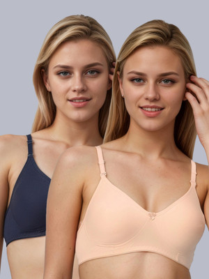 Eden EDEN01NAVYBLUEPEACH Women T-Shirt Non Padded Bra(Blue, Beige)
