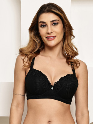 Quttos Quttos Underwire Lace T-Shirt For Women Women T-Shirt Lightly Padded Bra(Black)