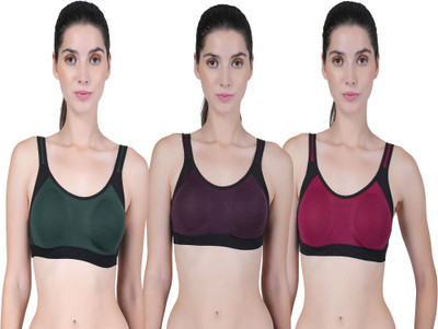 lufiya mina Women Full Coverage Non Padded Bra(Red, Dark Green, Maroon)
