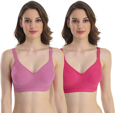 POOJA RAGENEE Double Layer Cotton Blend Women Full Coverage Non Padded Bra(Pink, Purple)