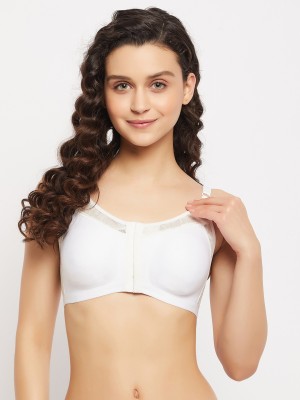 Clovia Non-Wired Lightly Padded Spacer Cup Easy-On Full Figure Front Open Bra Women Full Coverage Lightly Padded Bra(White)