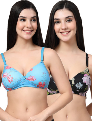 Erican ERPAD Women T-Shirt Lightly Padded Bra(Blue, Black)