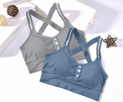 NAGARVEL CREATION cross-gry-blue-02-p02-free Women T-Shirt Lightly Padded Bra(Blue, Grey)