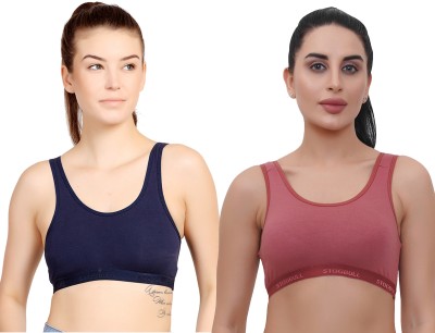 STOGBULL Cotton Lycra Sports Bra Combo pack for Girls and Women for Yoga, Gym, Running Women Sports Non Padded Bra(Blue, Brown)