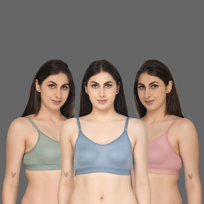 ASHMIRAS Combo of 3 sports bra Women Sports Non Padded Bra(Pink, Blue, Green)