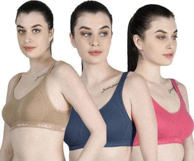 Vanila (Pack of 3) Women Sports Non Padded Bra(Beige, Grey, Pink)