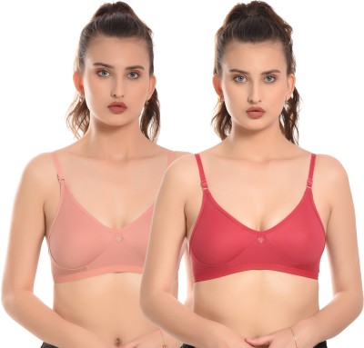 elina Women T-Shirt Non Padded Bra(Gold, Maroon)