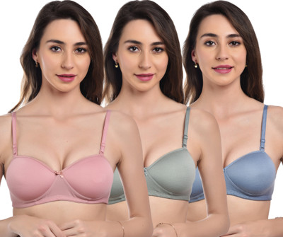 CHILEELIFE CHILEELIFE Molded Seamless Padded With Convertiblew Strap Half Coverage Bra Women Everyday Lightly Padded Bra(Pink, Pink, Grey)